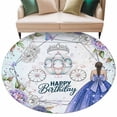 thumbnail image 2 of Happy Birthday 6ft Round Rugs, Purple Dress Crown Carriage Flowers Butterfly Washable Non-Slip Area Rugs for Living Room Bedroom Kitchen, Low Pile Dining Room Kicthen Circle Carpet, Indoor Floor Rug, 2 of 9