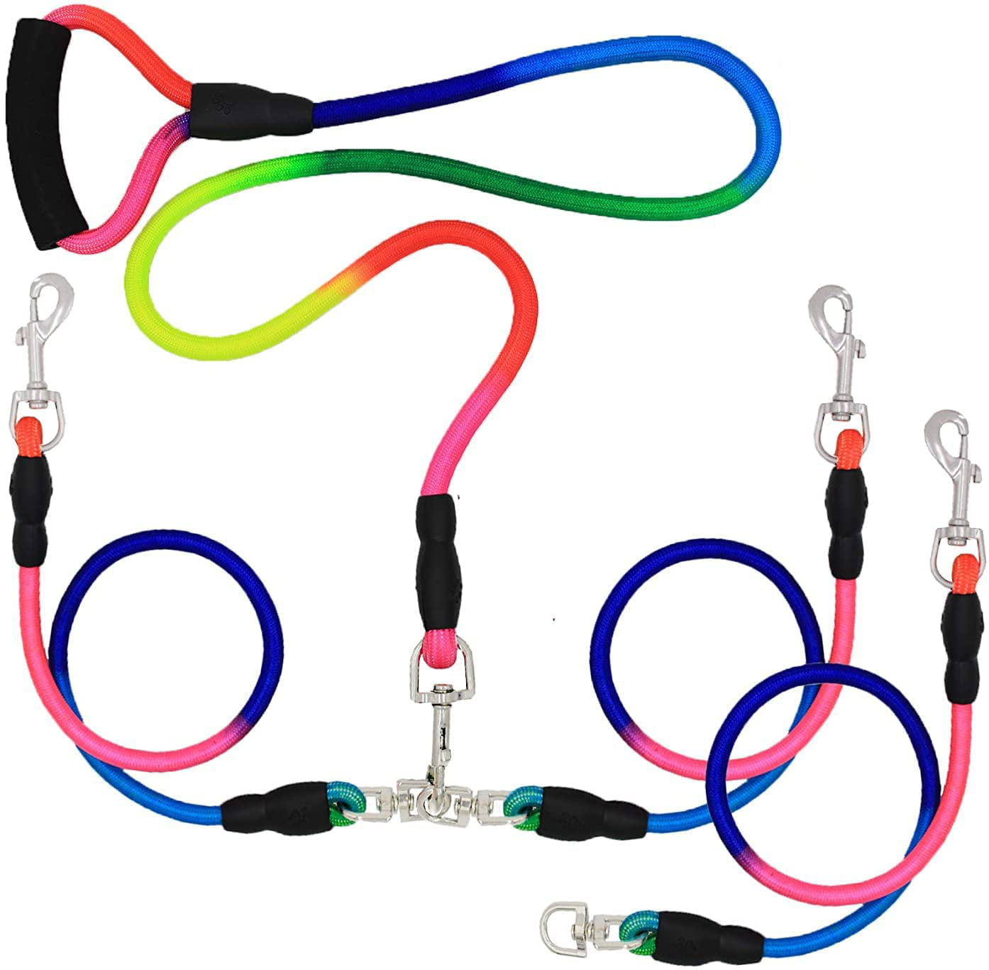 Double Dog Leash No Tangle with Adjustable Coupler & Soft Padded Handle for 2 Dogs Small Medium Large Up to 100lbs. 