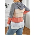 thumbnail image 3 of ZHAOCHENG Suéter de punto con cuello en V y sudaderas con capucha de rayas y bloques de colores para mujer, 3 of 5