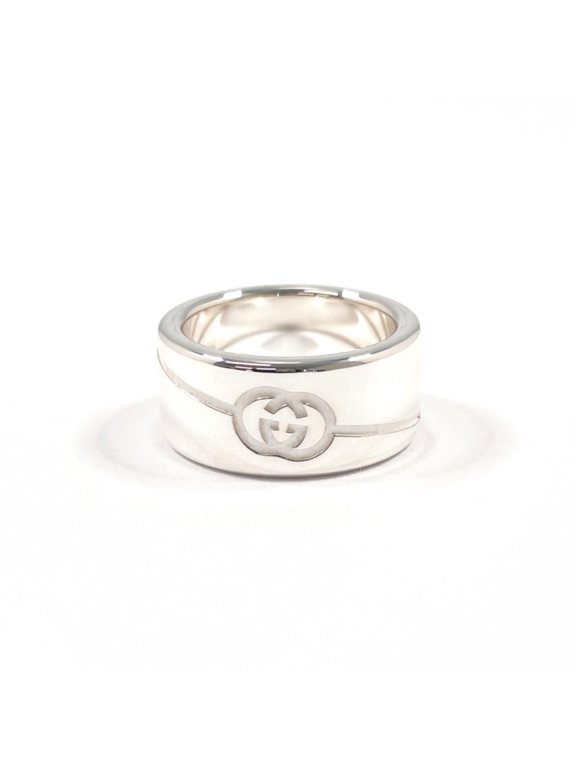 Pre-Owned GUCCI Diagonal Interlocking G Ring, Sterling Silver 925, Size 10, Silver, Women's