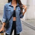thumbnail image 4 of Jerdar Women's Oversized Denim Shirt Jacket Long Sleeve Button Down Jean Shacket with Frayed Hem for Fall Casual Daily Wear L, 4 of 7