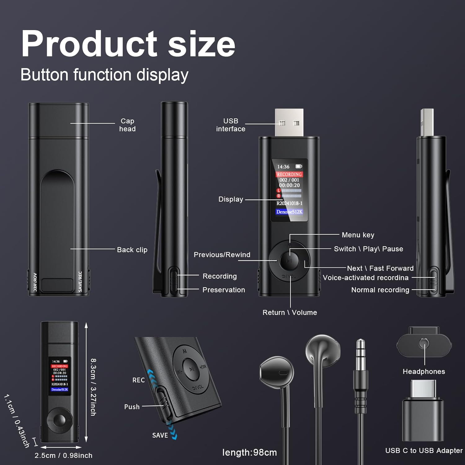 MUSICOZY Digital Voice Recorder 64GB USB Voice Activated Audio Recorder Small and Portable Voice Recorders with Playback Digital Voice Recorder for Meetings/Interviews/Classroom,Support to 256GB