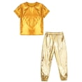 thumbnail image 3 of Zaldita Kids Hip Hop Dance Outfit Streetwear Girls Boys Sparkly Shirts and Disco Pants Boottoms Set Gold 8, 3 of 5