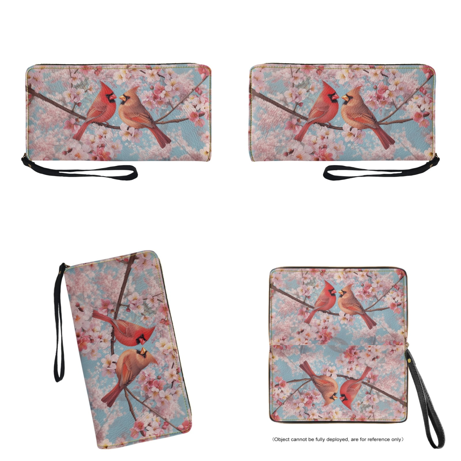 ZUXONGSY Cardinal Cherry Blossom Print 2 Pack Handbags and Wallet Set for Ladies Girls Casual Top Handles Shoulder Bag PU Slim Wallet Multifunctional Top Handle Tote Bag for Shopping Work