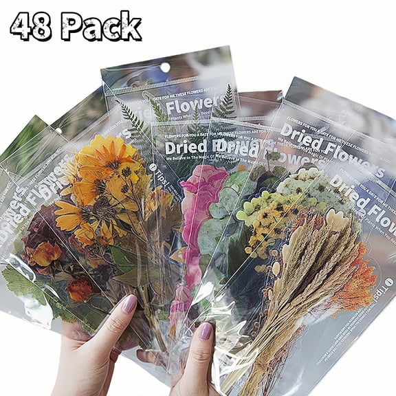 WuPing Transparent Dried Floral Stickers Set, 48 Pcs Waterproof Scrapbook Supplies Stickers for Planners, Scrapbooks
