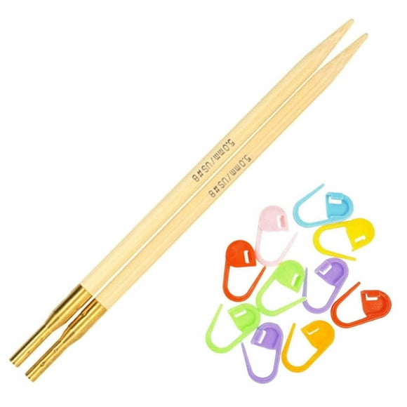 addi Click Natura Bamboo 5-Inch (13cm) US 10 (6.0mm) Interchangeable Circular Knitting Needle Tips Lightweight, Warm Touch, Standard Taper & Tips with 10 Colorful Stitch Markers