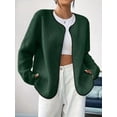 thumbnail image 4 of Womens Fleece Jacket Fall Winter Warm Long Sleeve Casual Loose Fit Comfy Fashion Outwear Cardigan Coat Dark Green S, 4 of 8