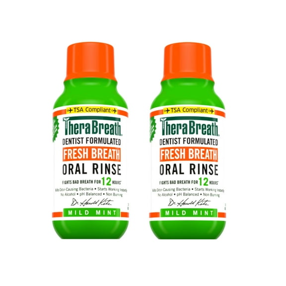 2 Pack - TheraBreath Fresh Breath Mouthwash, Mild Mint, Alcohol-Free, Travel Size, 3 fl oz