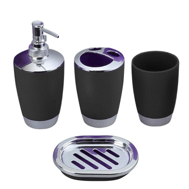 4pcs Bathroom Accessory Set PP Plastic Bathroom Suit Cup Toothbrush Holder Soap Dish Dispenser Kit,Black