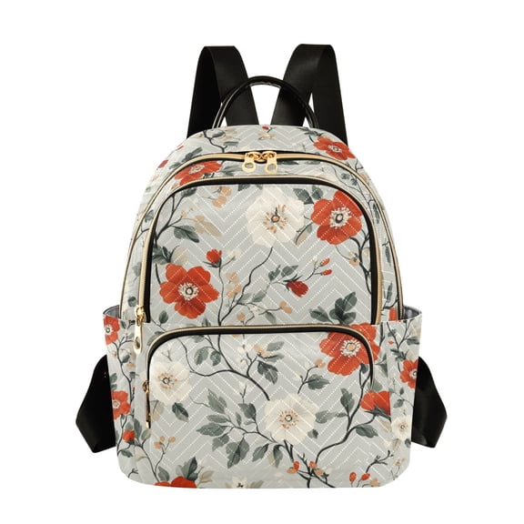FORMRS Mini Backpack Purse for Women Travel Daypack Casual Shoulder Bag, Red and White Floral Pattern
