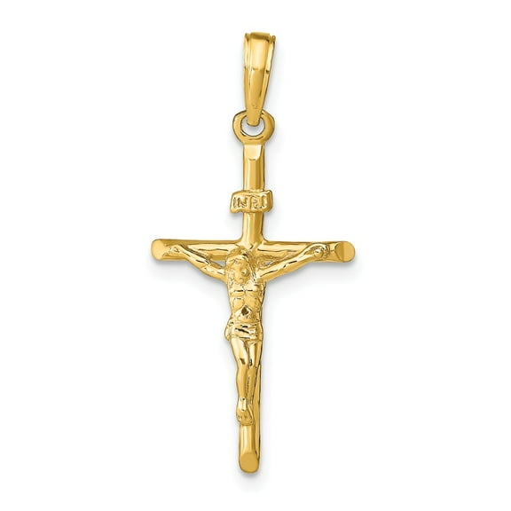 Real 14kt Yellow Gold Stick Style Crucifix Pendant; for Adults and Teens; for Women and Men