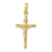 DISCOUNT JEWELERS Real 14kt Yellow Gold Stick Style Crucifix Pendant; for Adults and Teens; for Women and Men