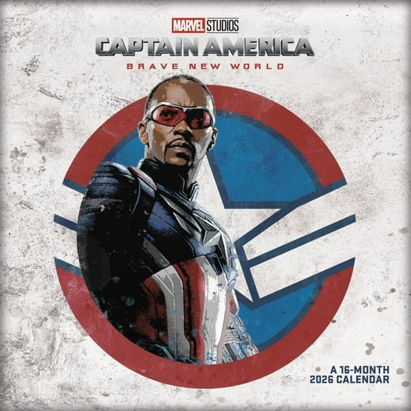 Trends International, Captain America Brave New World 2026 Wall Calendar, 12'' X 12'', 16-Month Calendar with Stapled Binding