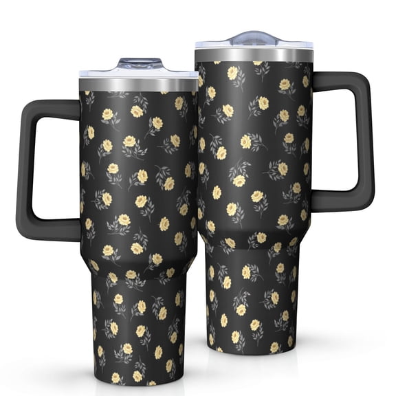 40oz Pioneer Flower Floral Print Pattern Insulated Tumbler with Handle, BPA-Free Leak Proof Lid and Straws, Double Wall Vacuum, Hot 12h/Cold 34h