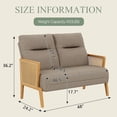 thumbnail image 2 of Love Seat Settee Mini Couch Upholstered Sofa with Natural Rattan Armrest Backrest Couch Bench Loveseat for Living Room Bedroom Brown Grey, 2 of 14
