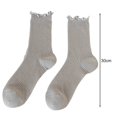 thumbnail image 2 of Opolski Shirring Edge Socks Women's Cotton Socks Mid-tube Shirring Edge Anti-slip Solid Color High Elasticity Sweat Absorption Adult Home Yoga Socks Piled Grey, 2 of 8
