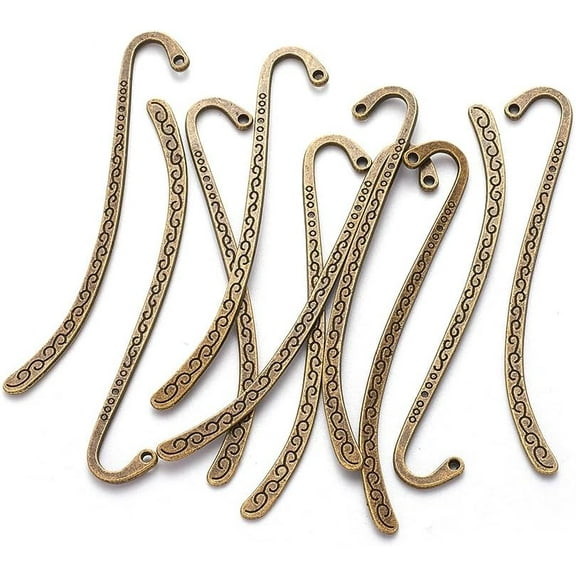 10Pcs Tibetan Style Bookmarks Alloy Metal Reading Page Markers Hairpin Hook Vintage Carved Bookmarks with Loop for Reading Enthusiasts Bronze 84x14x1.5mm Hole: 1.6mm for DIY