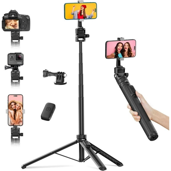 70" Tripod for iPhone & Phone Tripod, Extendable Selfie Stick with Wireless Remote, Lightweight Travel Cell Phone Stand for Vlogging/Live Streaming, Compatible with iPhone Android, Cameras