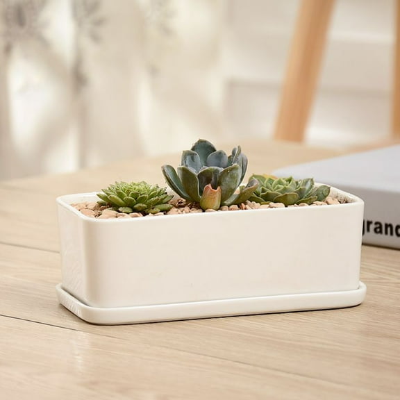 WHAMVOX 2Pcs Rectangular Flowerpots Ceramic Plant Pots Creative Flowerpots Gardening