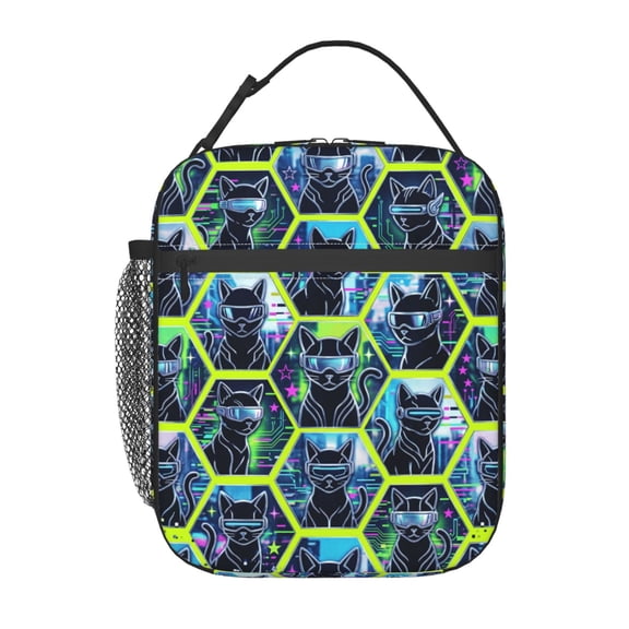 Black Cat Insulated Lunch Box Portable Lunch Bag With Detachable Handle,Reusable Lunchbox For Men Women Office, Work, Picnic, Travel