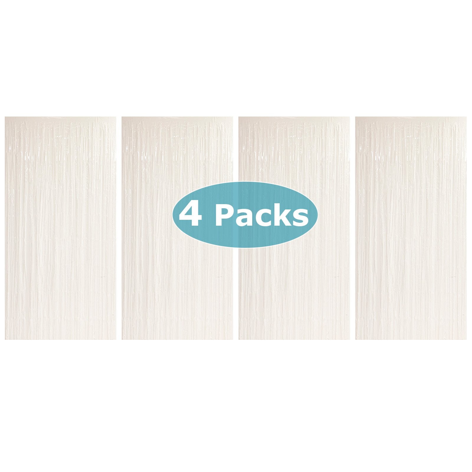 Allgala 4PK 3.3x6.6 FT (1x2M) Metalic Tinsel Party Photo Backdrop Curtains Door Fringe Décor-White-BD52301