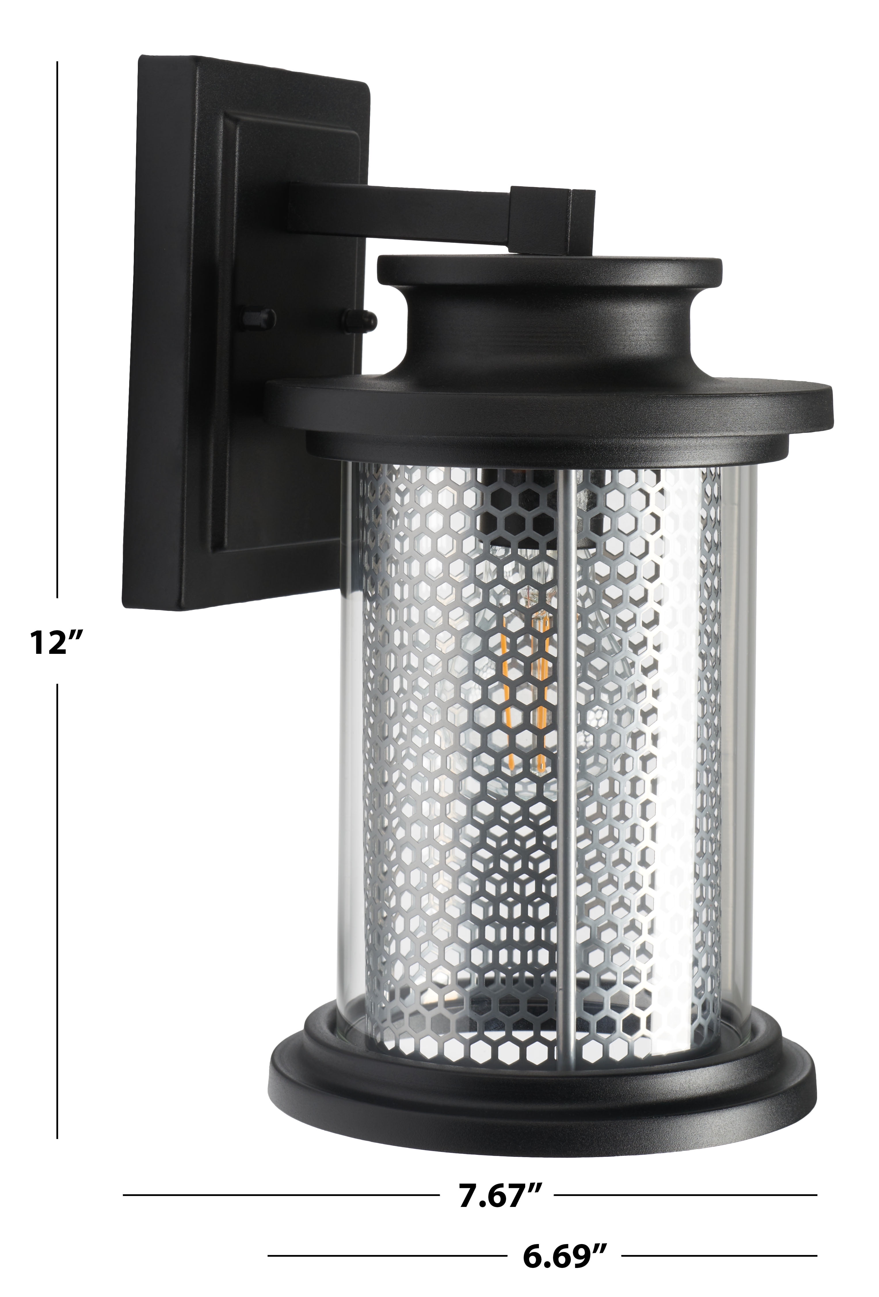 SAFAVIEH Queren 2-Light A19 Black Steel Wall Sconce with Clear Shade, Set of 2
