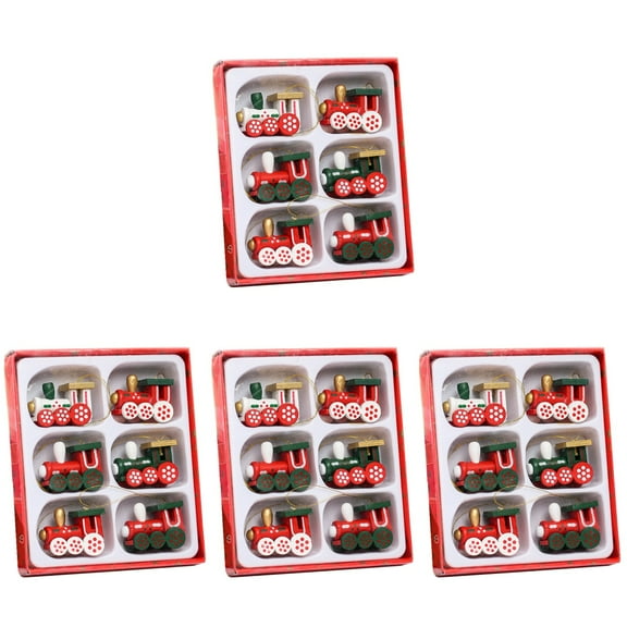 Jiyike 4 Sets Christmas Wooden Train Ornament Christmas Tree Hanging Pendants Home Decoration