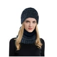 thumbnail image 4 of Men and Women's Winter Knit Hat and Scarf Set, Fleece Lined Windproof Cold Weather Neck Warmer, Warm Two Piece Set for Skiing, Outdoor Activities, Hiking and Snow Sports-Navy, 4 of 9