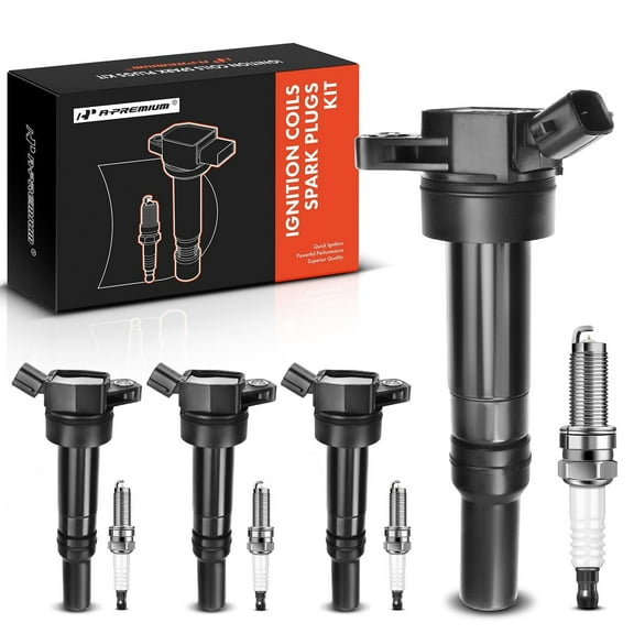 A-Premium Set of 4 Ignition Coil Pack (2-pin) and Iridium Spark Plugs Compatible with Hyundai Elantra 2012-2016 1.8L 4 Cyl, Tucson 2014-2020 2.0L 4 Cyl & Kia Soul 2012-2019 2.0L 4 Cyl