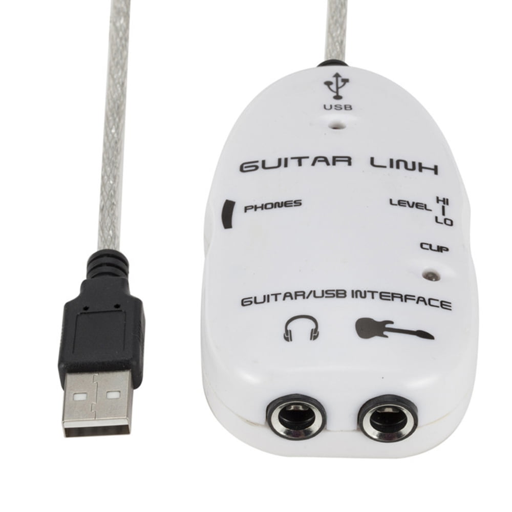 Guitar to USB Interface Link Cable Audio Adapter Connector Recorder for PC/Computer White 