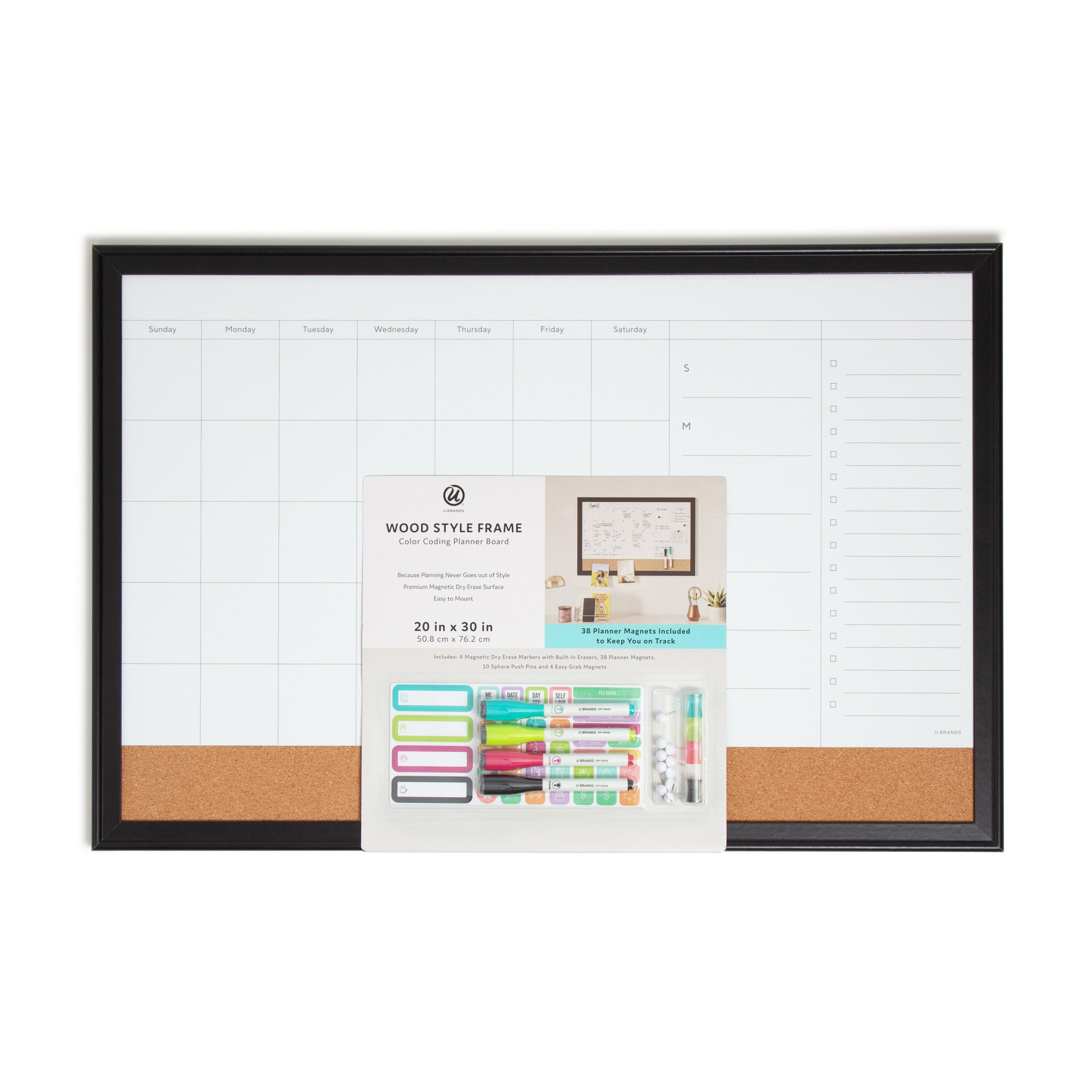 U Brands 30x20 Magnetic Dry Erase Calendar Planner Board photo 7