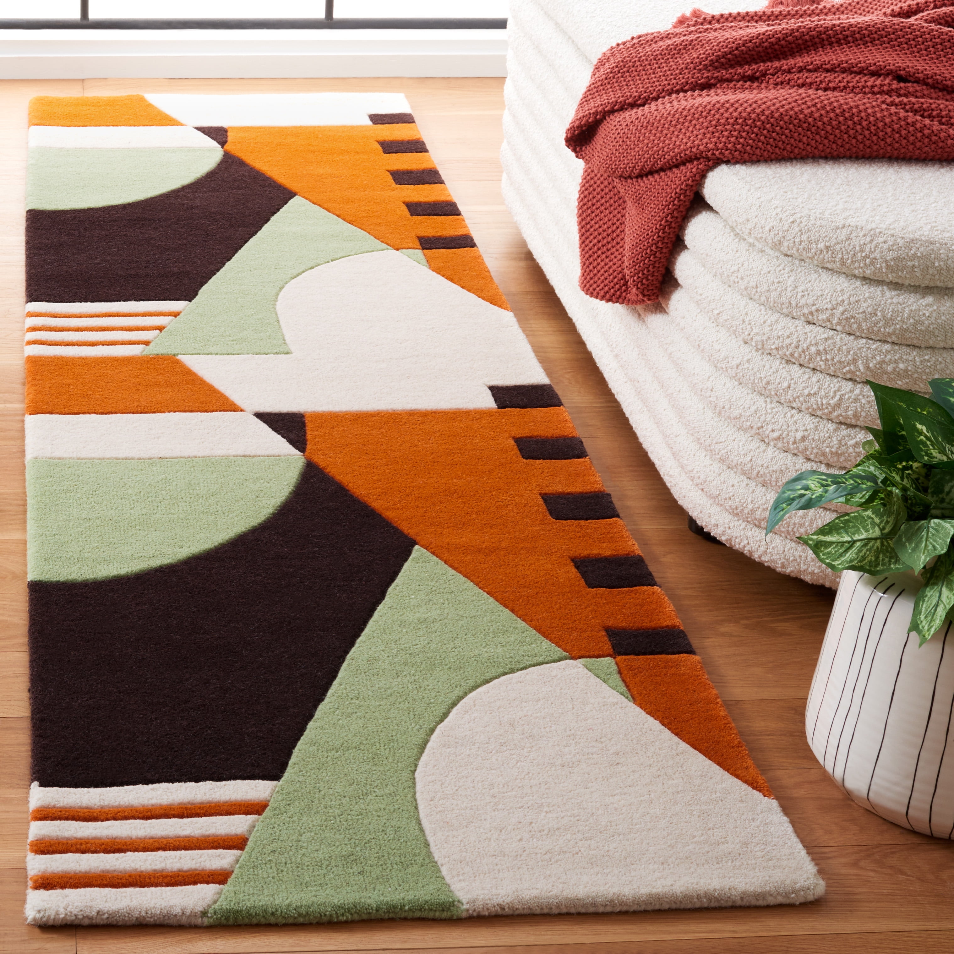 SAFAVIEH Rodeo Drive Kenneth Abstract Runner Rug, Green/Brown, 2'3" x 8'