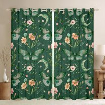 Homewish Green Butterflies Curtains Pack of 2 (42x84 Each) for Boys Girls,Chic Flowers Curtains Blackout,Spring Graden Bedroom Curtains,Microfiber Bedroom Decor