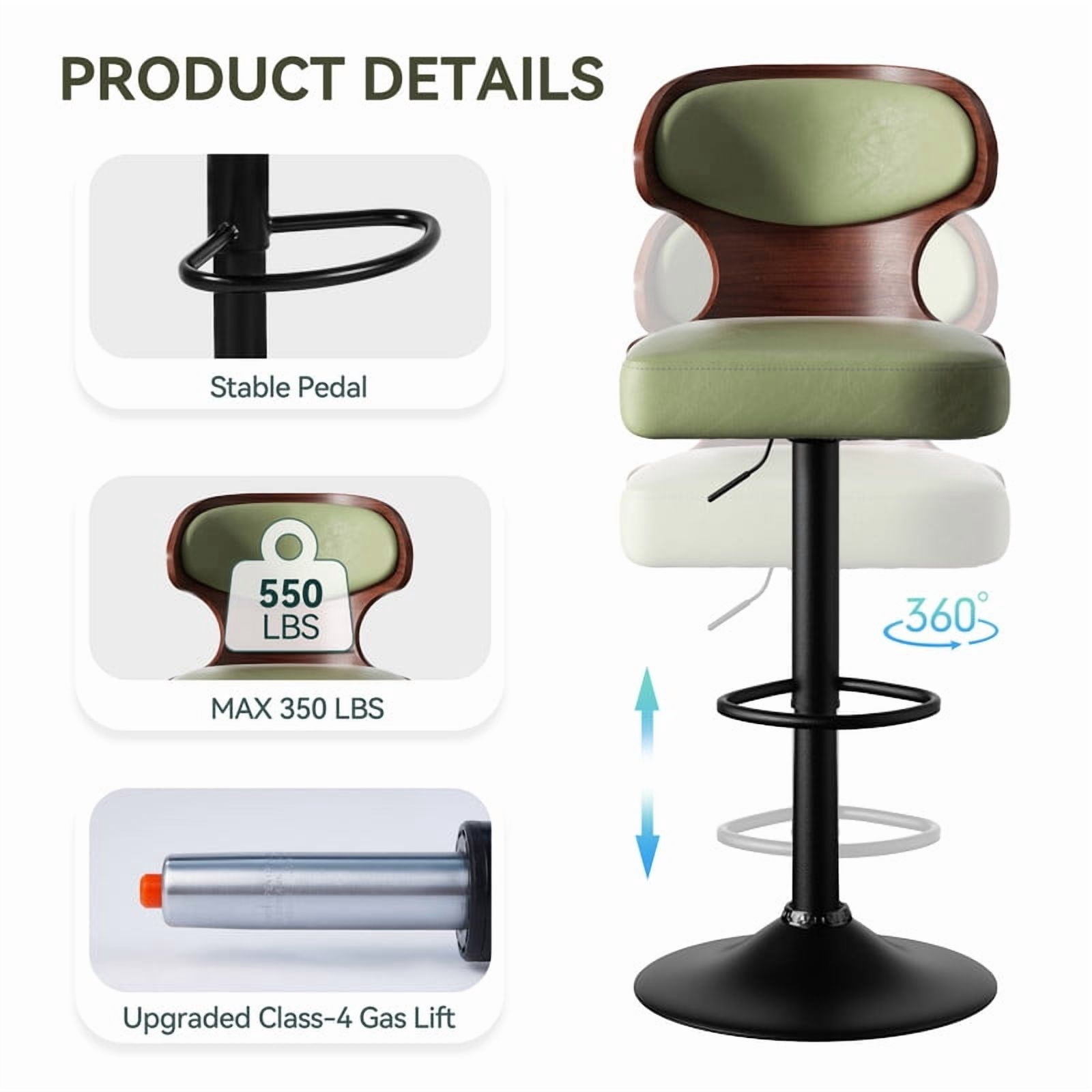 Daluvenix Set of 4 Wooden Swivel Bar Stool with Backrest, Counter Height Bar Chair for Kitchen & Dining Area, Green