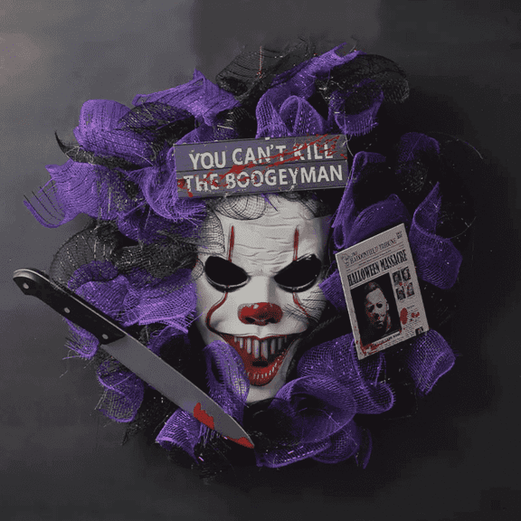 8 Side Halloween Decorative Joker, Purple Wreath, Artificial Party Wreaths, 1pc