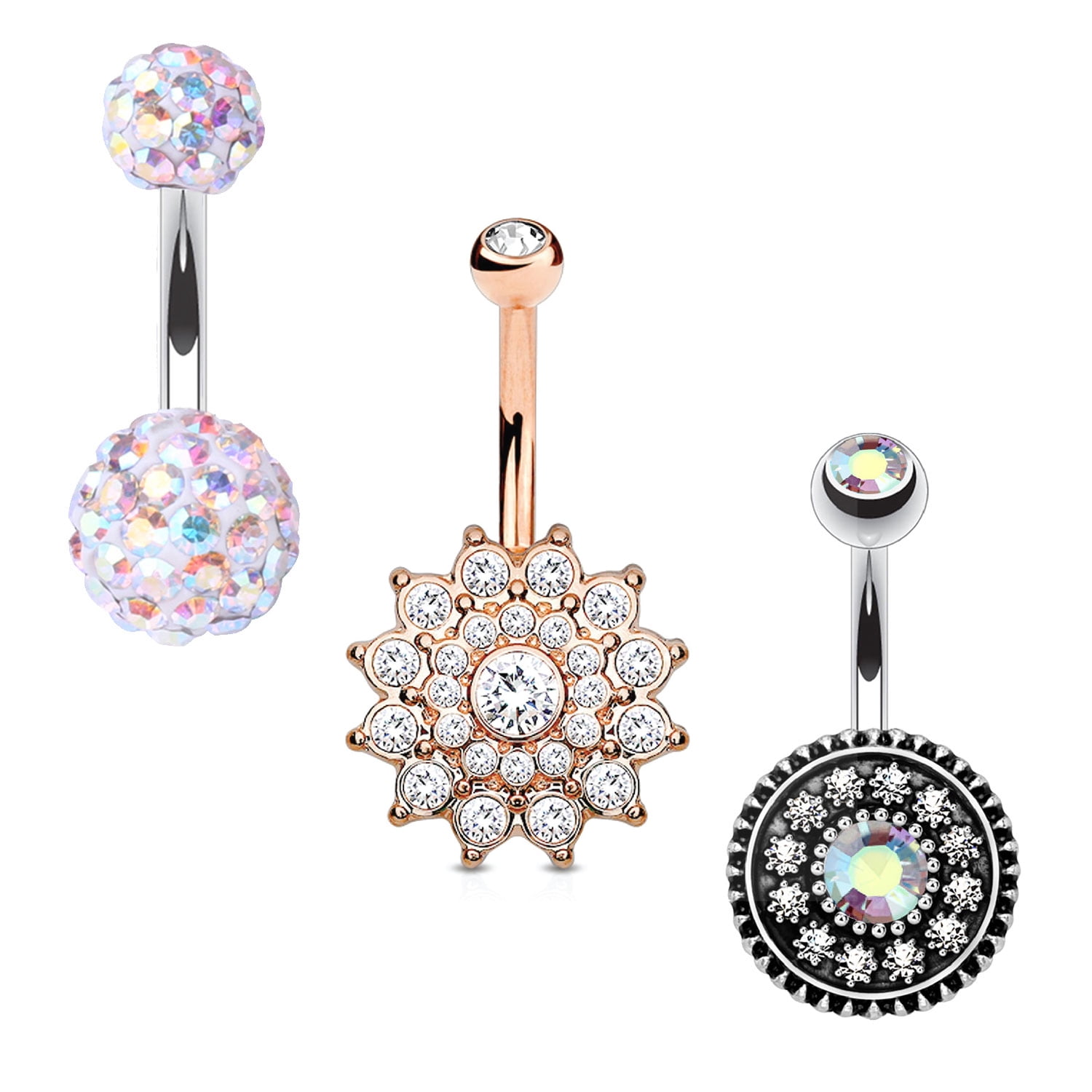 316L Steel Curved Belly Navel Ring 14G 3/8" Crystal AB 316L Steel Curved Belly Navel Ring 14G 3/8" Crystal AB