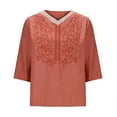 thumbnail image 5 of Dazajoo Womens Embroidered Tops Cotton Linen Shirts Vintage Boho Ethnic Style Peasant Tee Casual 3/4 Sleeve V Neck Tunic Tshirt,Red,XXL, 5 of 6
