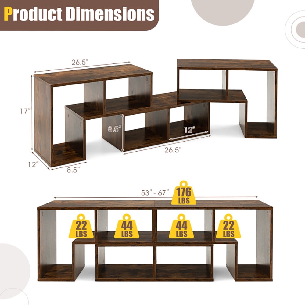 Finihen TV Stand, TV Cabinet, 3 Pieces Console TV Stand for TVs up to 65 Inch with Shelves, for Living Room, Brown