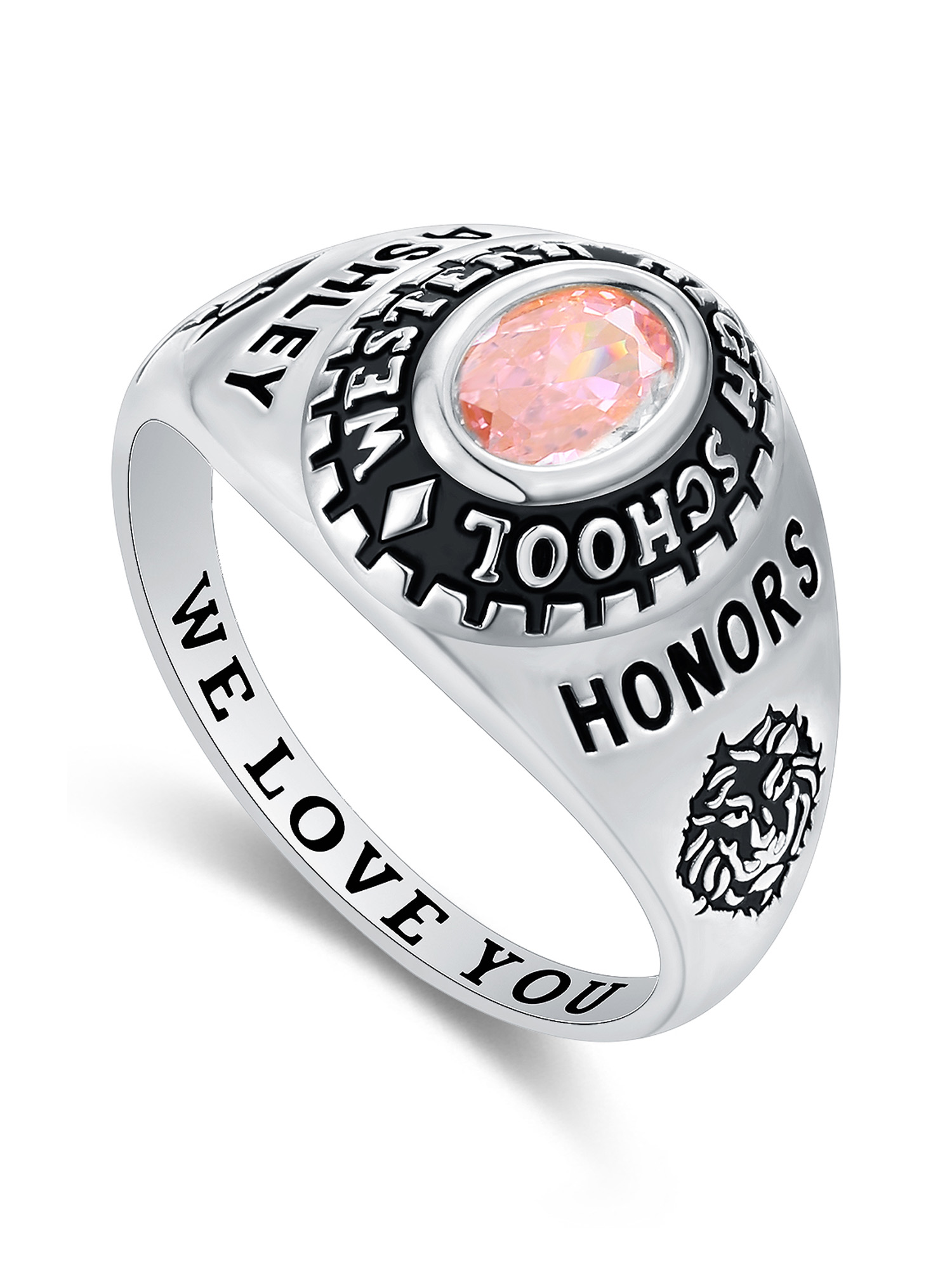 Mementos USA Custom Women's Class Rings Sterling Silver for High School & College-Platinum-Classic