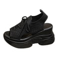 thumbnail image 5 of Rokment Womens Platform Wedge Athletic Mesh Walking Nursing Sandals 2026 Comfortable Knit Lace up Open Toe Chunky High Heels Slip on Summer Shoes Black Size 6.5, 5 of 6