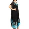 thumbnail image 4 of Sakkas Batik Hindi Cap Sleeve Caftan Dress / Cover Up - BlackTurquoise - One Size, 4 of 5