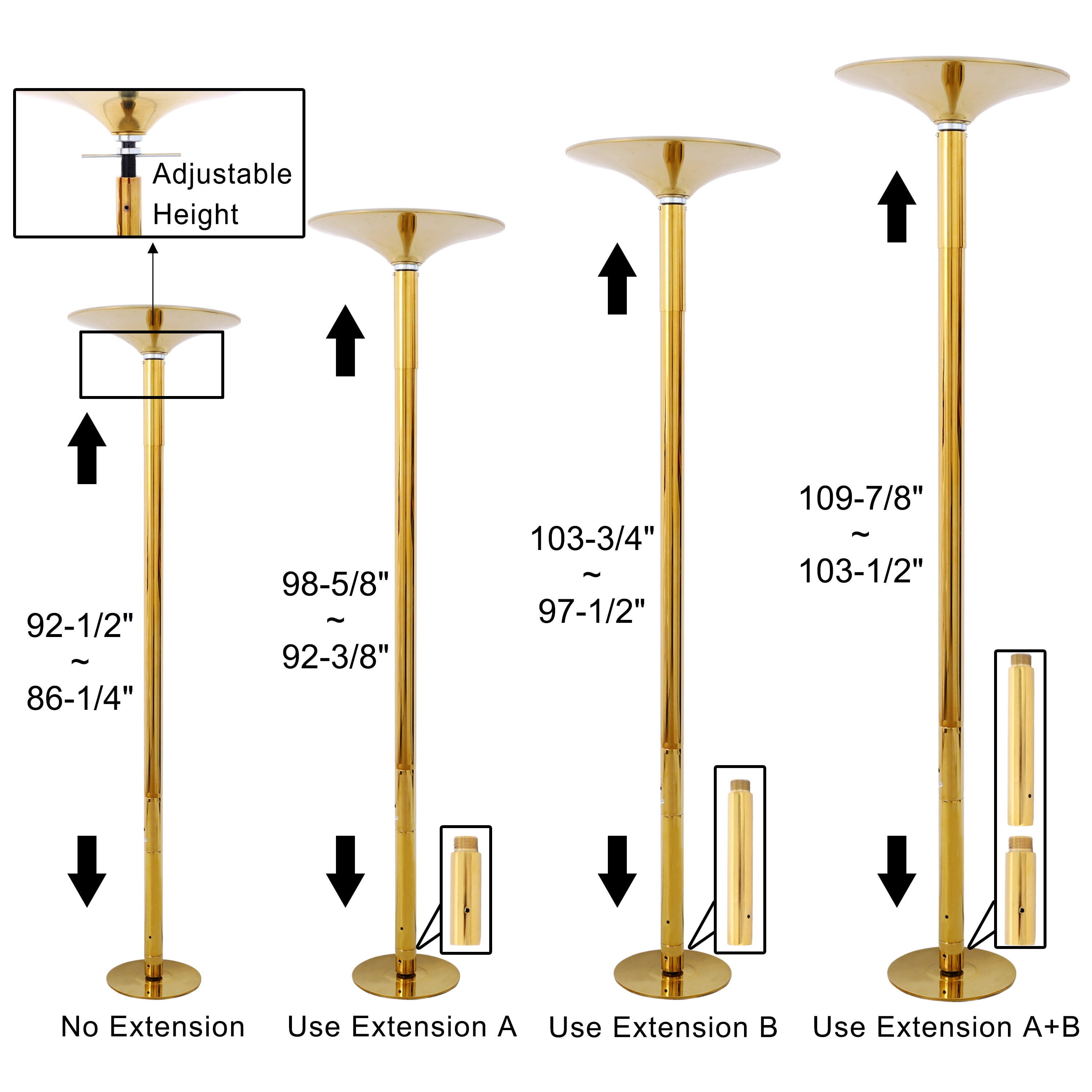 Exercise Equipment Dance Pole Spinning Static Dancing Pole Portable Removable for Home Club Bar Gym 86.2-109.8" Height Adjustable Weight Capacity 440lb Gold,Workout Equipment