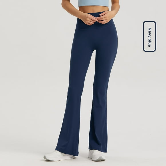 Women's True Navy High-Waisted Wide-Leg Yoga Pants - NULS FREE Liner for Breathable Comfort, Jacquard-Nylon Blend for Durability, Slimming & Curves-Enhancing Design, Versatile for