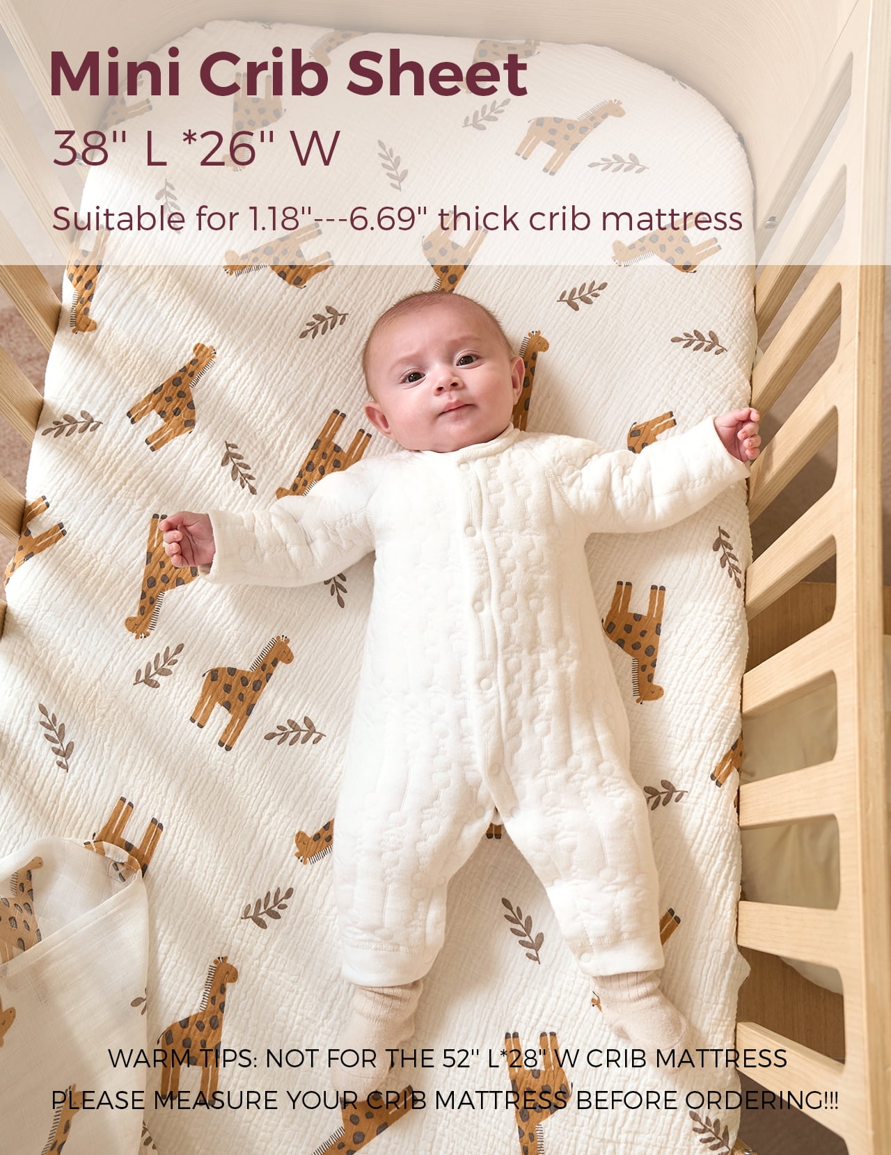 Momcozy Double Gauze Cotton Fitted Sheet, Large, Giraffe Pattern