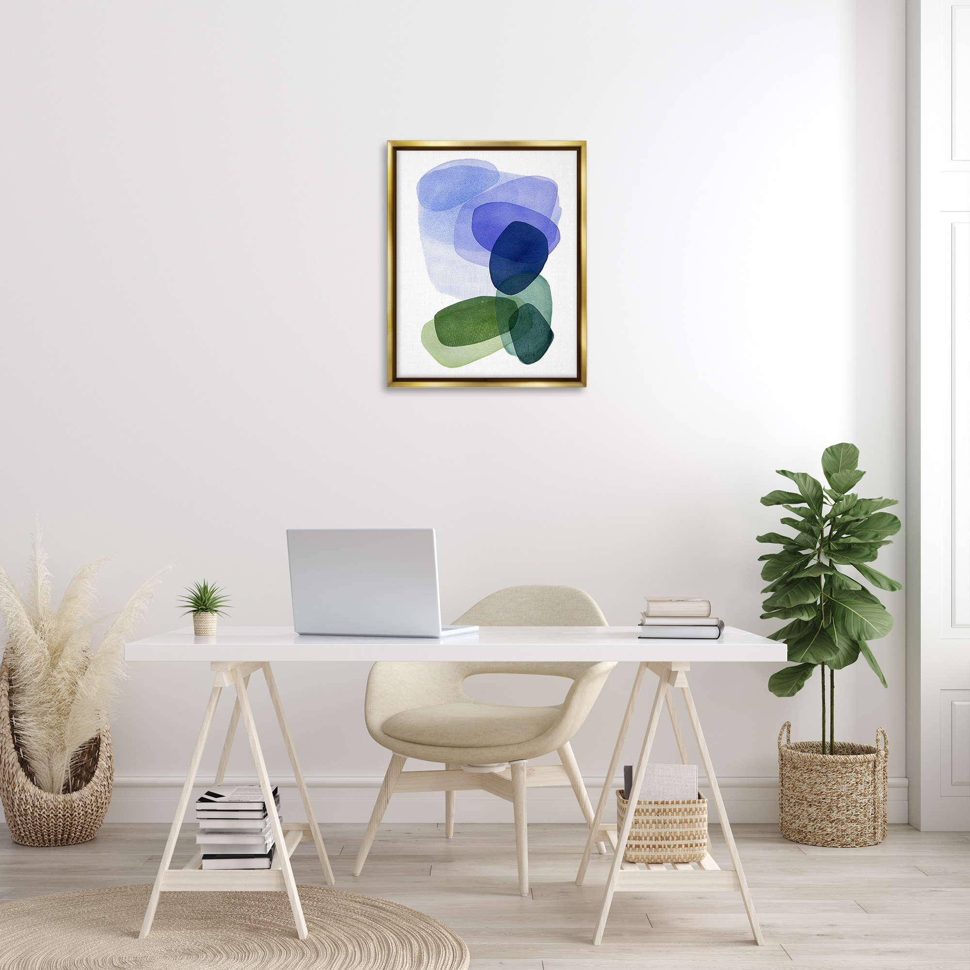 Stupell Industries Layered Opaque Shapes Abstract Painting Gold Floater Framed Canvas Art Print Wall Art, 25 x 31