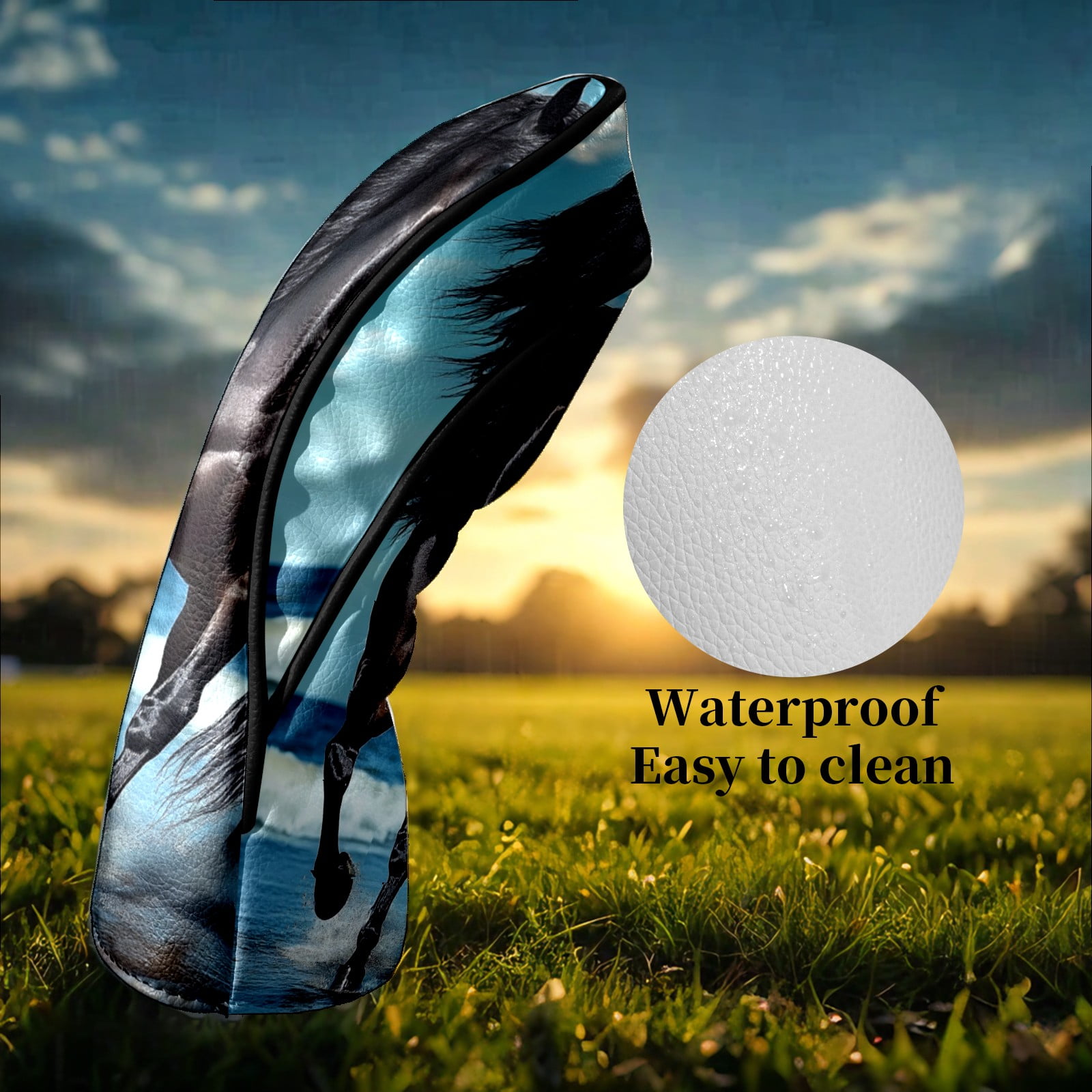 Golf Club Head Covers Majestic Stallion Waterproof Leather Golf Head Covers for Men Women Driver Head Cover Fairway Headcover for Golf Lovers