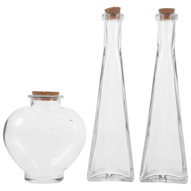 3 botellas de los deseos transparentes con forma de corazón prismático, frasco de vidrio, adorno para ceremonia de arena en bodas.