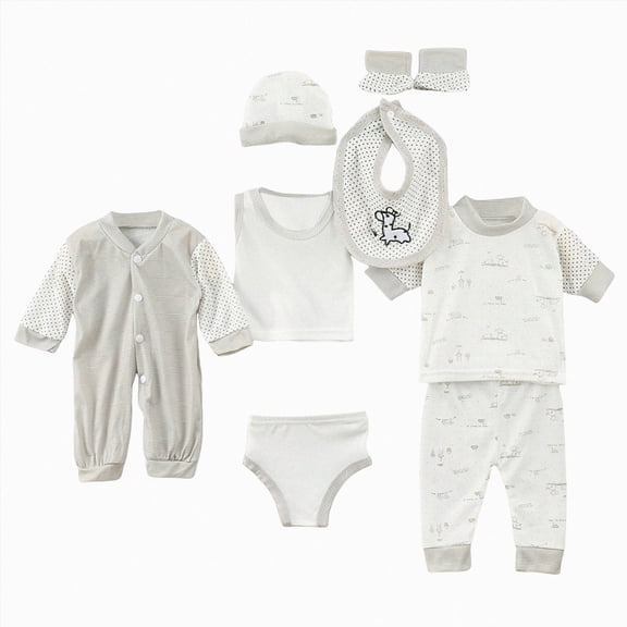 kmaduk 8Pcs Unisex Baby Cotton Layette Outfit Set Newborn Layette Gift Set Baby Cotton Clothes Suit for Newborn