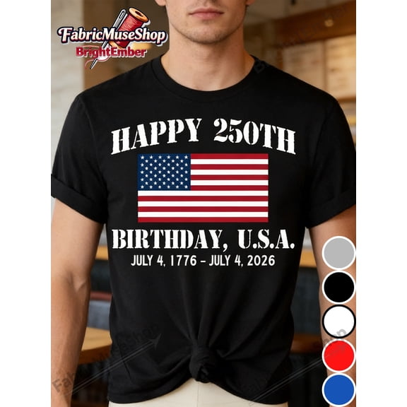 Retro Happy 250th Birthday USA July 4th 1776-2026 Patriotic Men's Graphic T-Shirt American Flag Semiquincentennial Celebration Tee