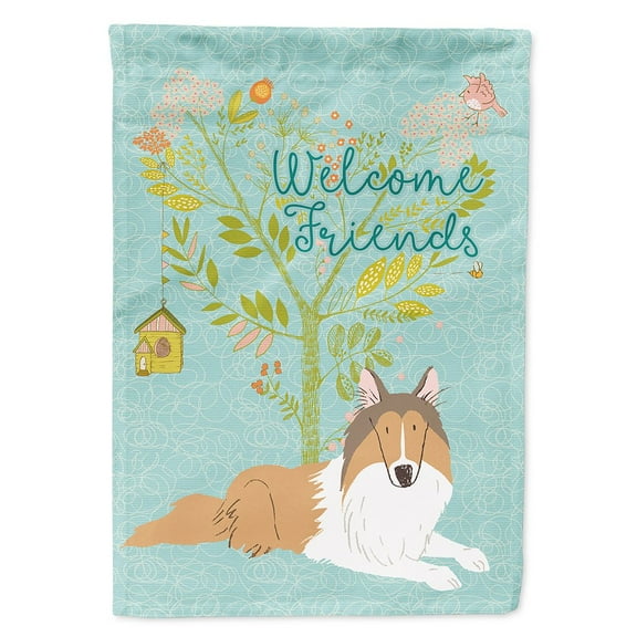 Carolines Treasures BB7584CHF Welcome Friends Collie Flag Canvas House Size  Large multicolor